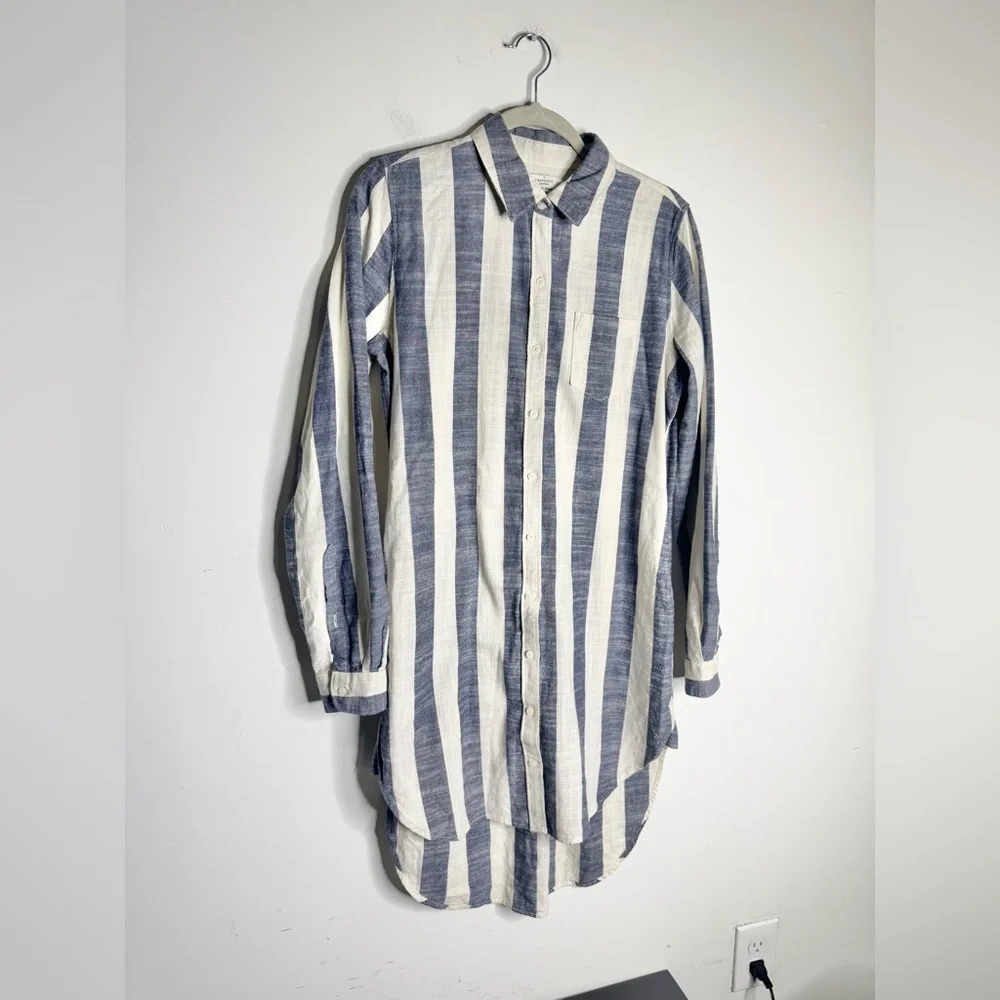 Birds of Paradis by Trovata Blue & White Striped Linen Blend Shirt Dress - Picture 2 of 8